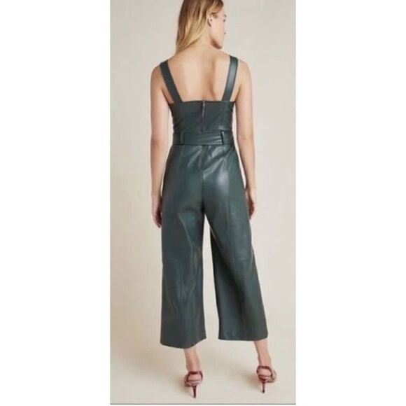 Anthropologie Samira Green Vegan Leather Jumpsuit NWT Sz. 0 - Picture 3 of 8